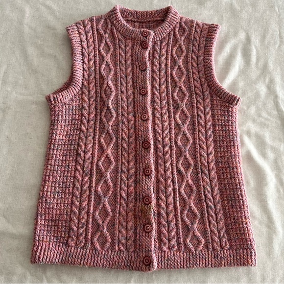 Handmade Sweaters - Cable Knit Sweater Vest Pink Handmade Crochet Vest